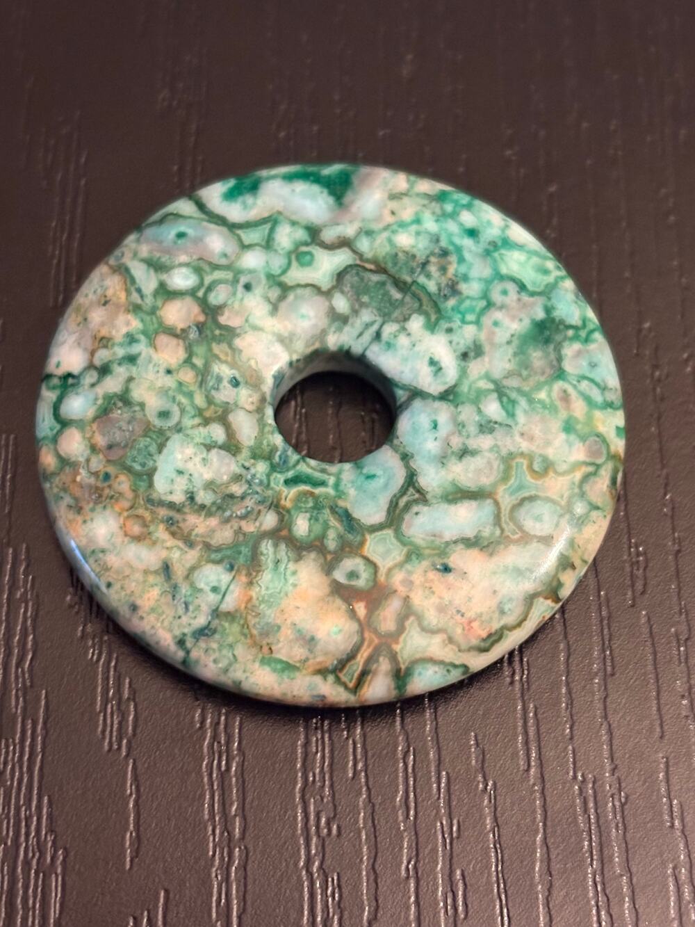Rainforest Jasper Donut Pendant, Green Gemstone Circle